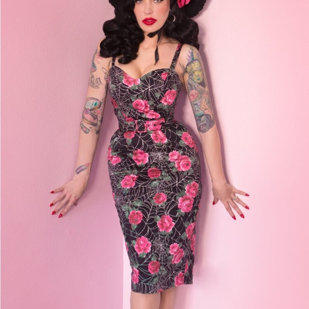 Vixen spiderwebs and roses wiggle dress